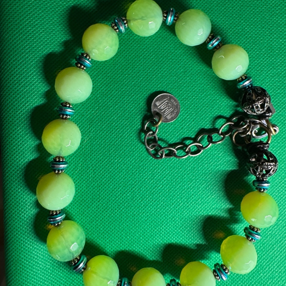 Vintage jadeite Heavy Beaded Designer Masha Archer Necklace Signed - Picture 3 of 8